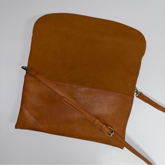 Anthropologie Foldover Crossbody Bag Purse Faux Leather Suede Brown 12.5" x 8" - Picture 9 of 15